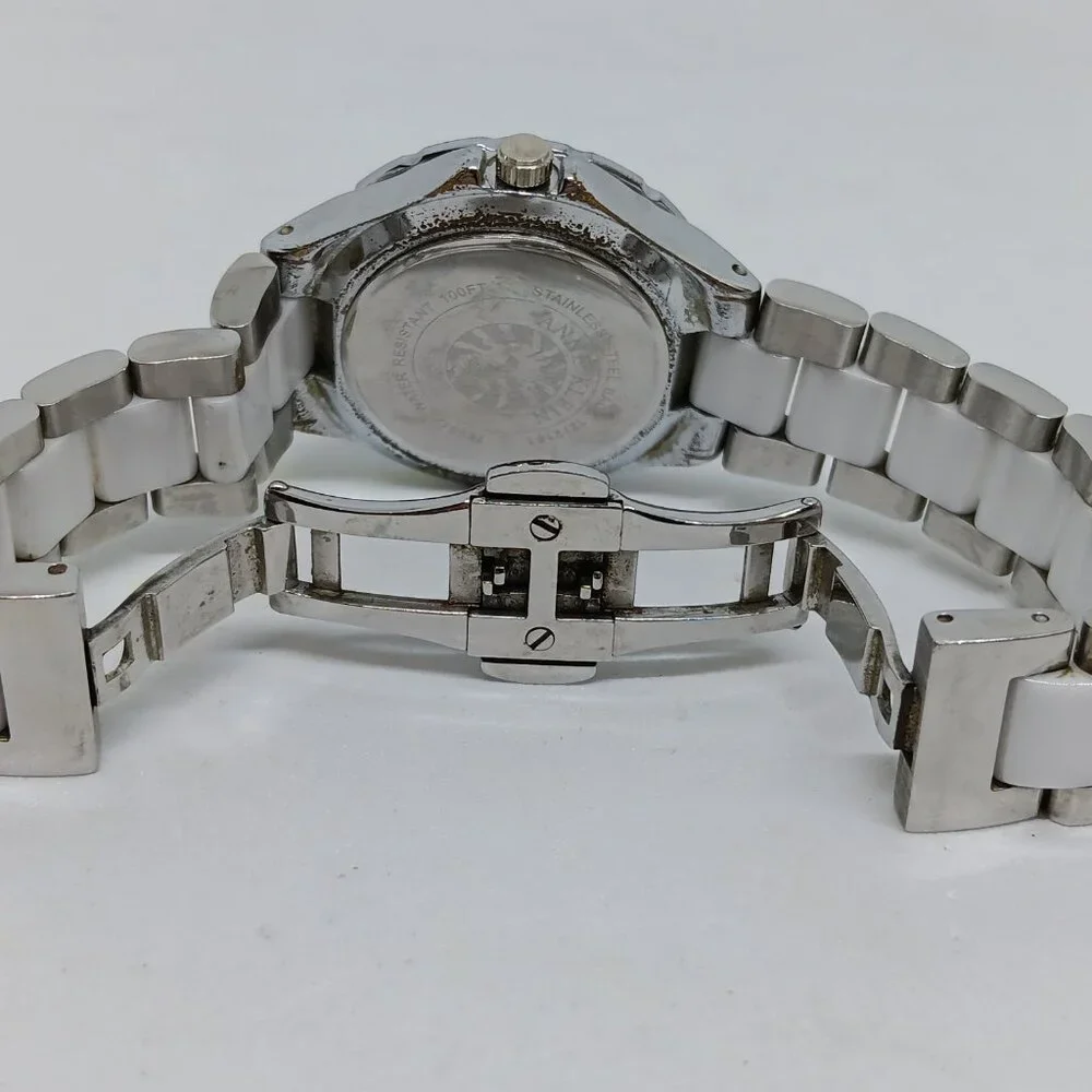 Anne Klein 12/2141 Women's 35mm Silver Tone White Ceramic Changeable Bezel Watch